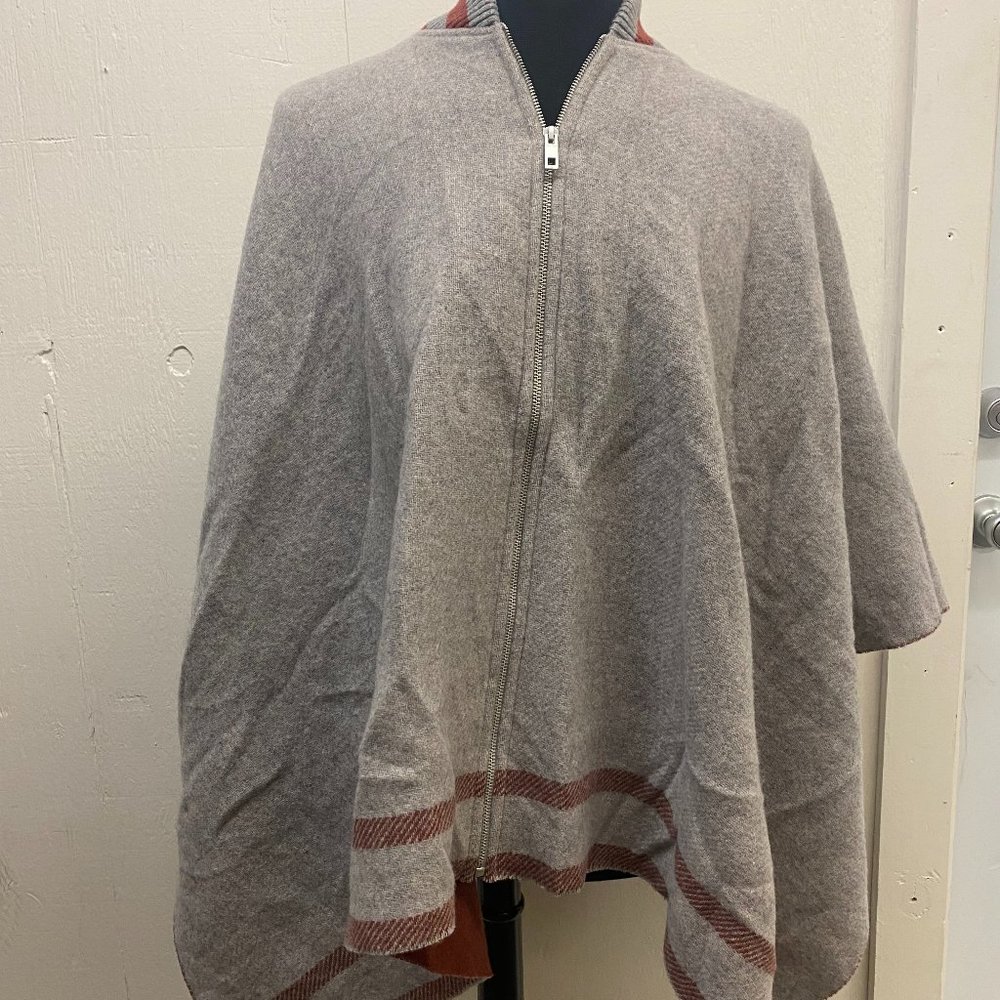 Rag & Bone New York Made in Italy, Varsity Zip Poncho, Mid-Grey, One Size - NEW